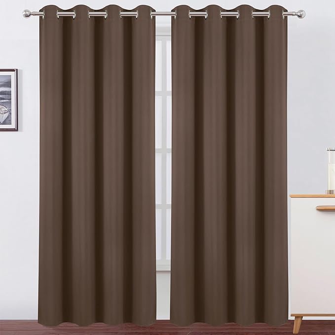 LEMOMO Blackout Curtains 52 x 90 Inch Long Chocolate Curtains Set of 2 Panels by Lemomo