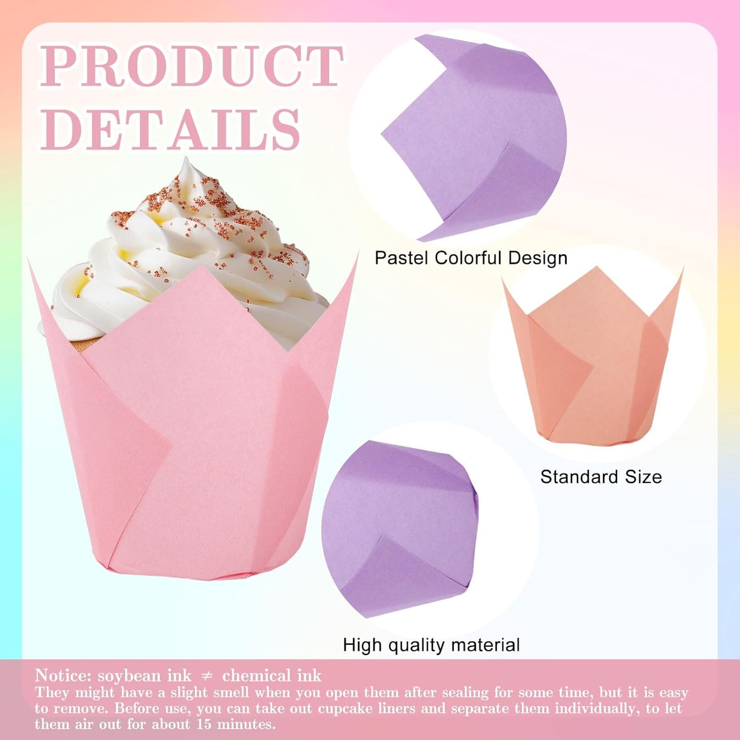180Pcs Pastel Tulip Cupcake Liners Colorful Muffin Baking Cups Pink Blue Purple Yellow Orange Green Cupcake Wrappers for Spring Easter Holiday Party Supplies