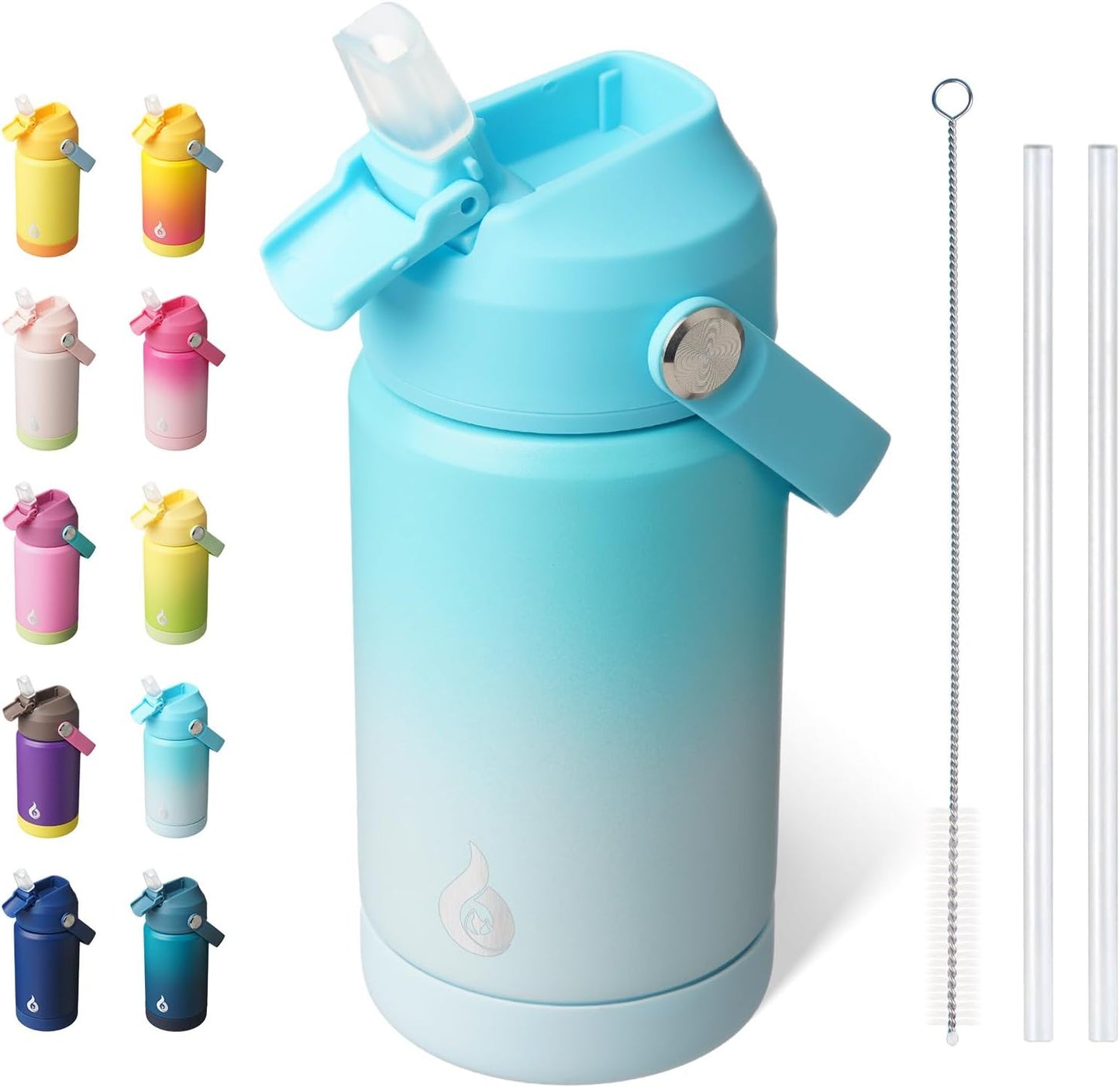 BJPKPK Insulated Water Bottle with Straw Lid, 12oz Thermos Water Bottles, Flex Handle & Non-slip Boot, BPA Free Leak Proof Stainless Steel Metal Thermos, Tumblers, Cups, Sea Salt