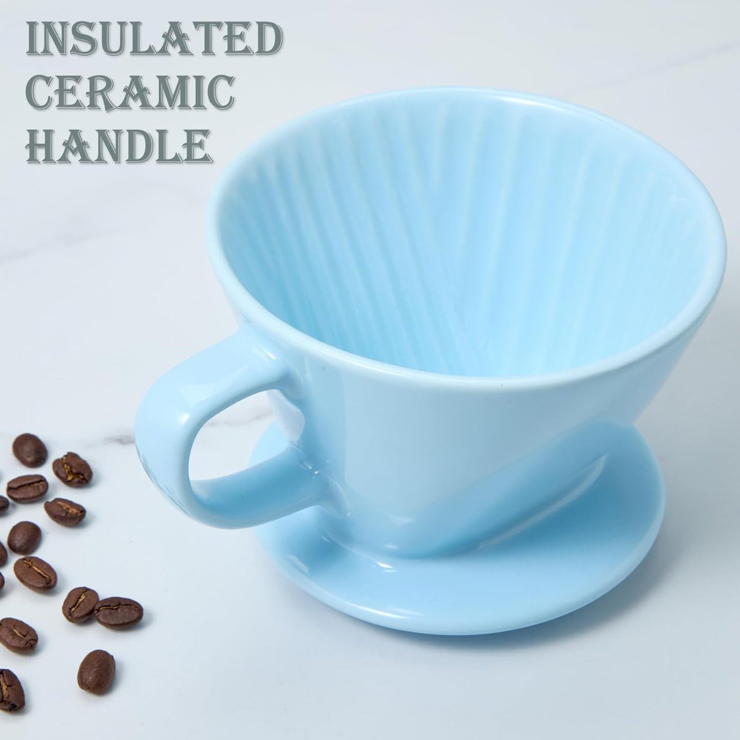 Pour Over Coffee Dripper, Ceramic Pour Over Coffee Maker with 3 Holes Flat Bottom, Easy Manual Brew Maker, Porcelain Slow Filter Cone for Travel, Camping, Office, Home, BL