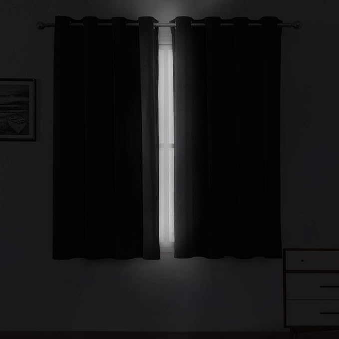 LEMOMO Black Blackout Curtains 52 x 63 Inch Length/Set of 2 Curtain - Image 3