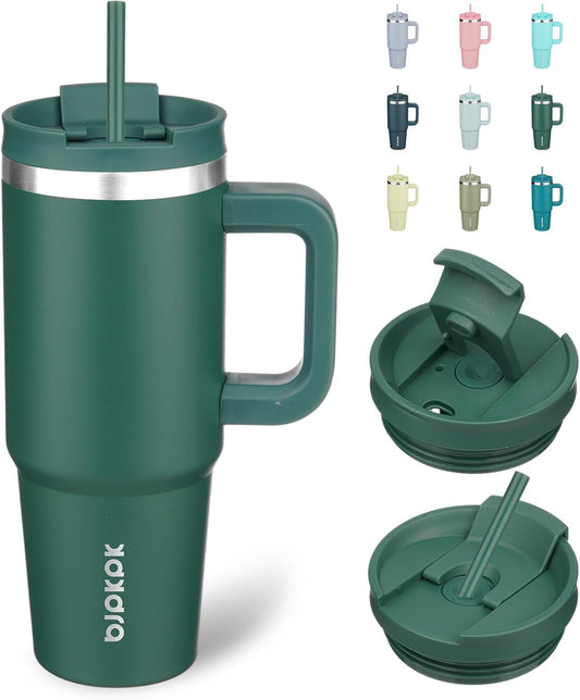BJPKPK Insulated Tumblers With Handle And Straw 30 oz Stainless Steel Tumbler Cups With Lid,Army Green