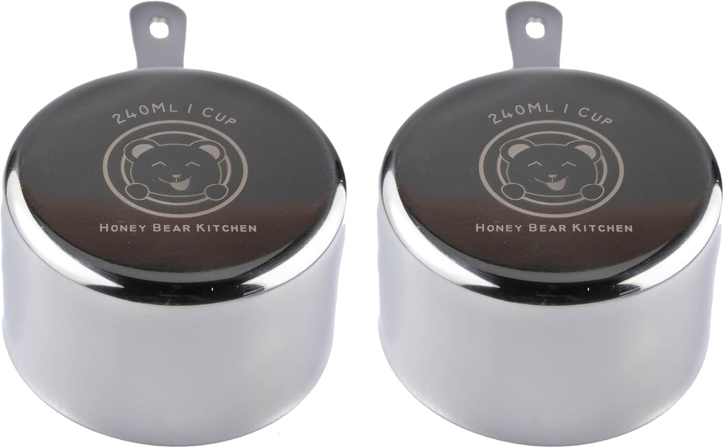 Honey Bear Kitchen 1 Cup 240 ml Measuring Scoop Cups, Polished Stainless Steel (Set of 2)