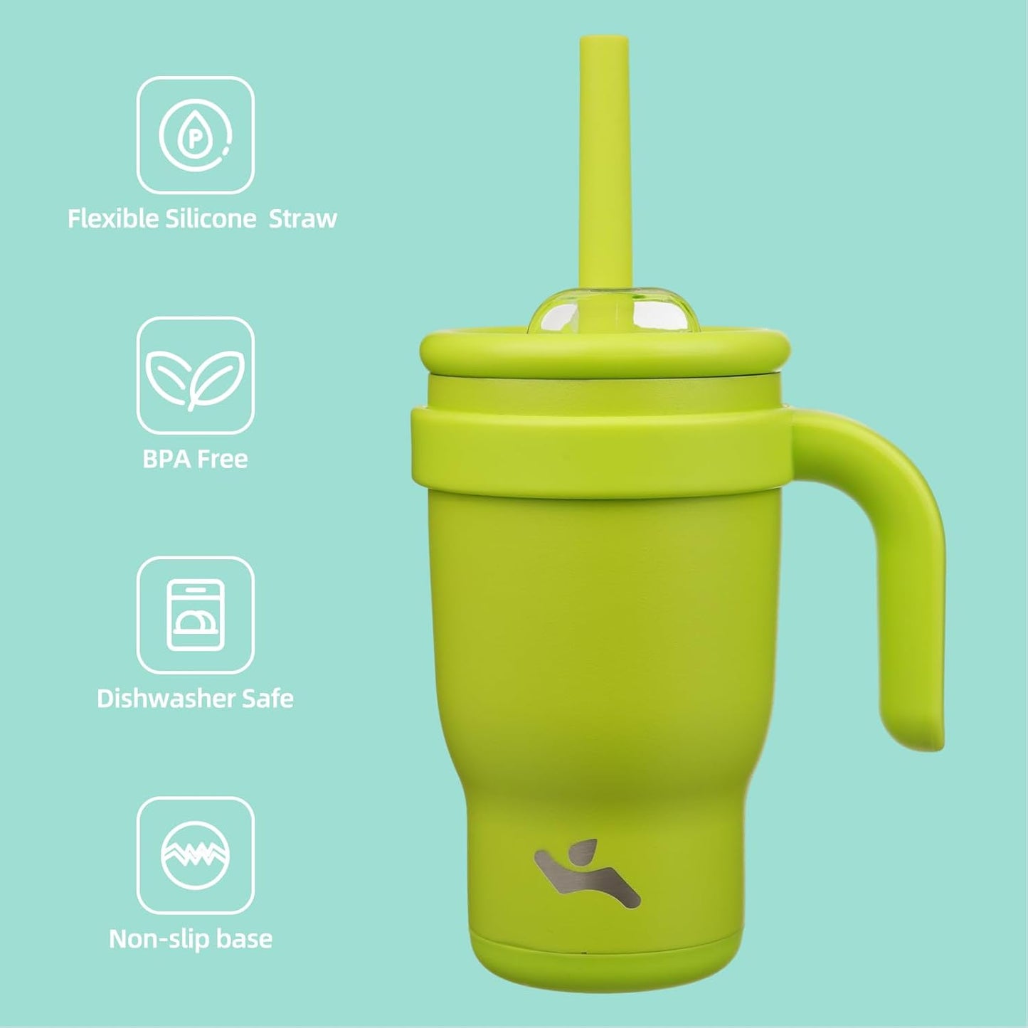 14 oz Tumbler with Side Handle, Insulated Water Bottle with Straw and 2 in 1 Lid, Stainless Steel Cup Travel Coffee Mug for Sports Office Gym,Green