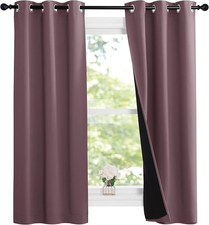 NICETOWN Dry Rose 100% Blackout Lined Curtains, 2 Thick Layers Narrow Wide - Image 2