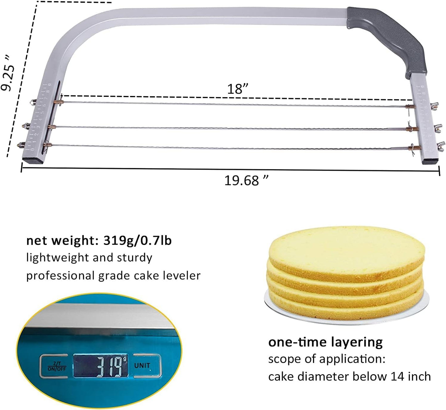 Professional Cake Cutter Slicer Leveler, Commercial 4 Layers Adjustable Stainless Steel Cakes Slice, Large Bread Cutter Toast Cutting Saw, Straight Spatula Baking Level Stratification Birthday Tools