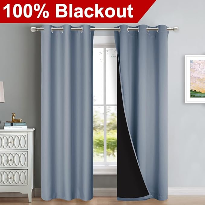 NICETOWN Vintage Blue Full Shade Curtain Panels, Pair of Thermal Insulated & - Image 2