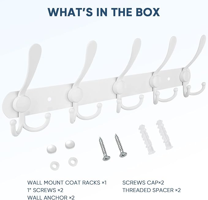 TICONN Wall Mounted Coat Rack, Five Heavy Duty Tri Hooks All Metal Construction - Image 5