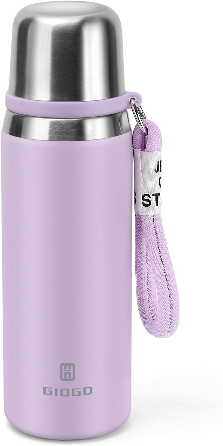 Stainless Steel thermo Bottles with cup 700ml/23.7oz Vacuum Insulated Bottle for hot and cold coffee drink water thermo flask with cup.(Purple,700ml)