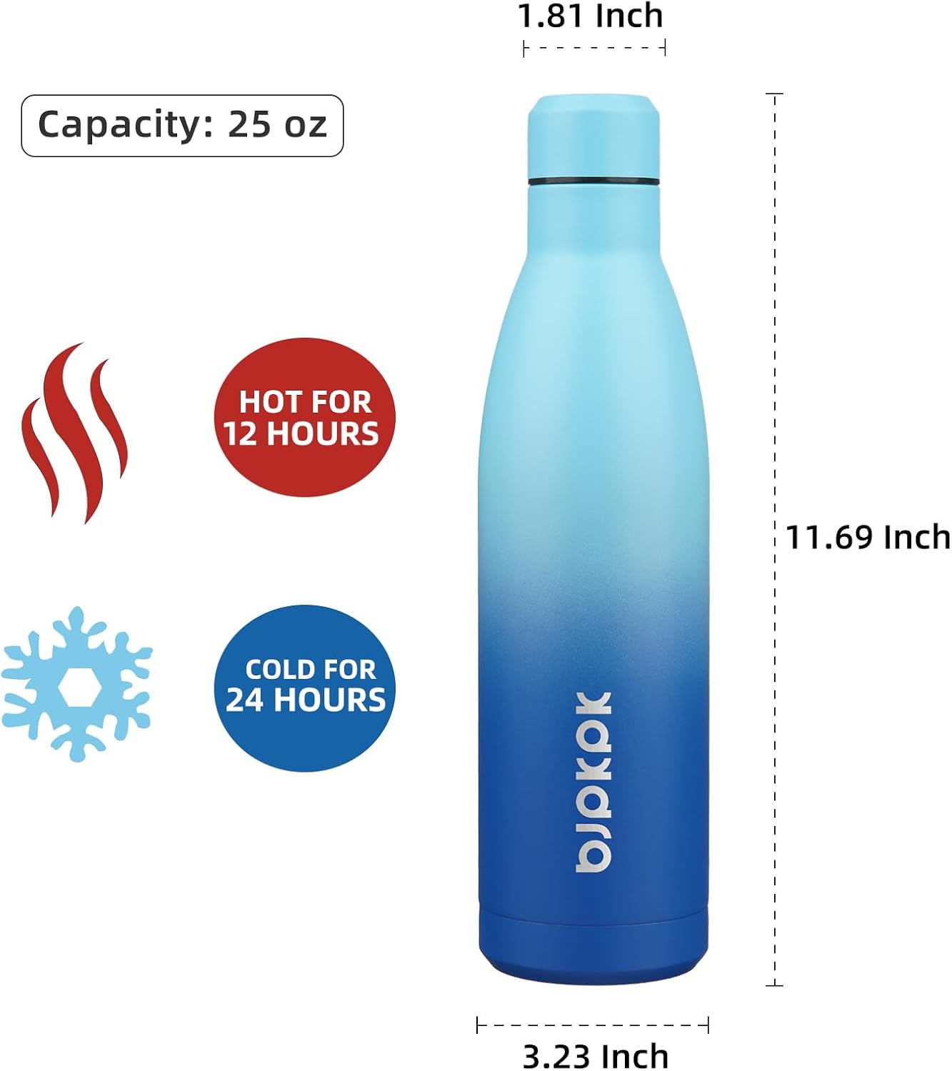BJPKPK 25oz Insulated Water Bottle Double Wall Vacuum Insulated Stainless Steel Water Bottles for Spots Keep Cold and Hot,Sky