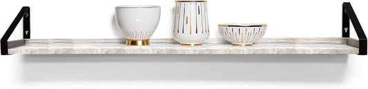 InPlace Shelving, Wall Mounted Real Solid Wood Rustic Bracket Ledge, 5" D x 60" W x 6.1"H, Distressed White, 9602101E