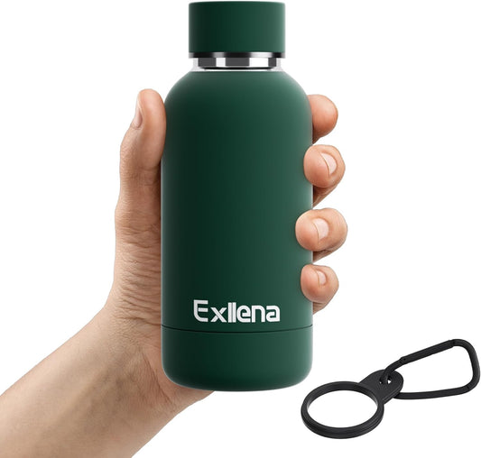Small Water Bottle 12oz with Clip, Double Wall Stainless Steel Vacuum Small Insulated Water Bottle Keeps Drinks Cold 24 Hrs/Hot 12 Hrs for Kids Handbag School BPA Free (Emerald Green)