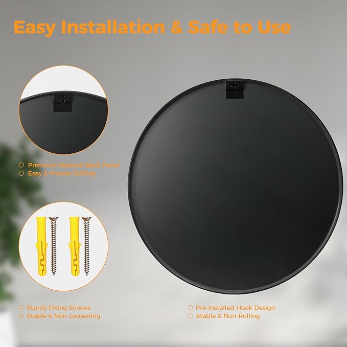 OLIXIS 36 Inch Black Round Bathroom Wall Mirror, Round Bathroom Mirrors - Image 5