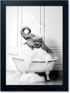 Framed Bathroom Art Wall Decor Elephant in Bathtub Decor Funny Black and White by Melpa+Art