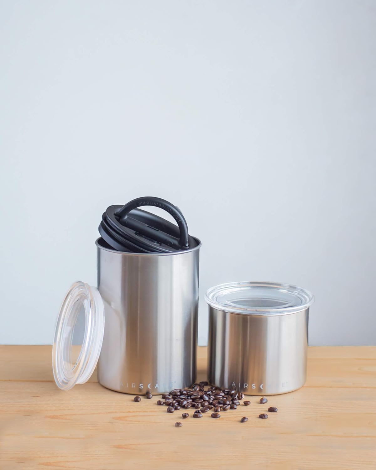 Planetary Design Airscape® Stainless Steel Coffee Canister | Food Storage Container | US Patented Inner Plunger Lid REMOVES Excess Oxygen | Don't Buy airtight, Buy AIR-Less (Small, Matte Black)