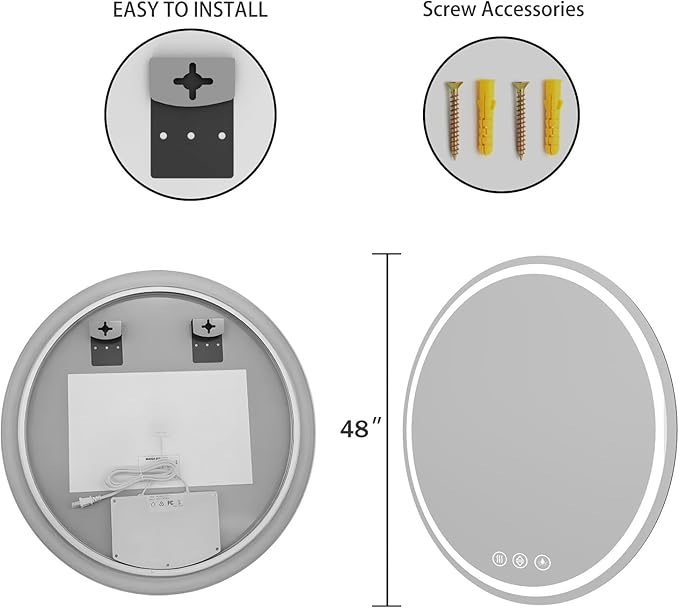 LED Bathroom Mirror 48 Inch Round Bathroom Mirror - Image 4