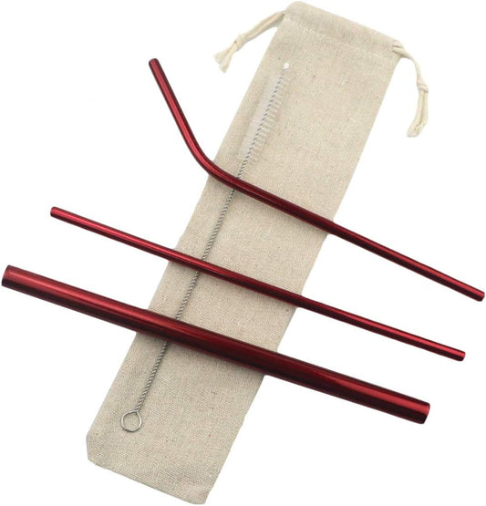 Gugrida Metal Straws Stainless Steel Straws 8.5" Drinking Straws Reusable 3 Set - Ultra Long Muti Color-Cleaning Brush for 20/30 Oz for Trail Tumblers Yeti RTIC SIC Ozark (2 Straight|1 Bent|1 Brush）