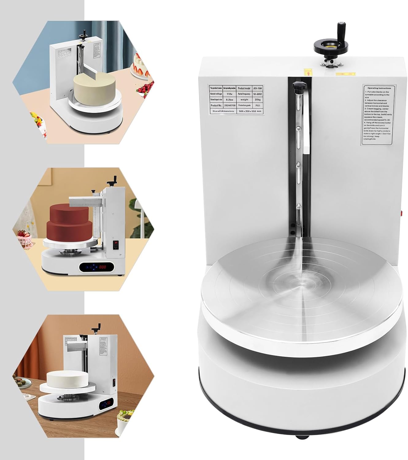 Cake Decorating Coating Machine Cream Spreading Automatic Frosting Turntable with Graduated Scraper for 4-12inch Cakes, 30-200RPM Rotating Speed