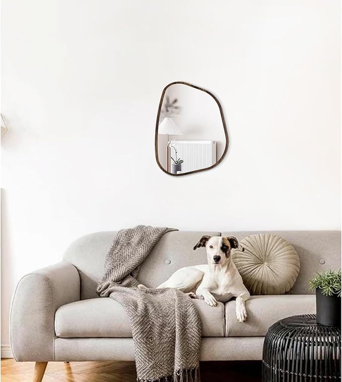 Asymmetrical Mirror Irregular Oval Wall Mirror Modern Wood Frame Unique Shape - Image 3