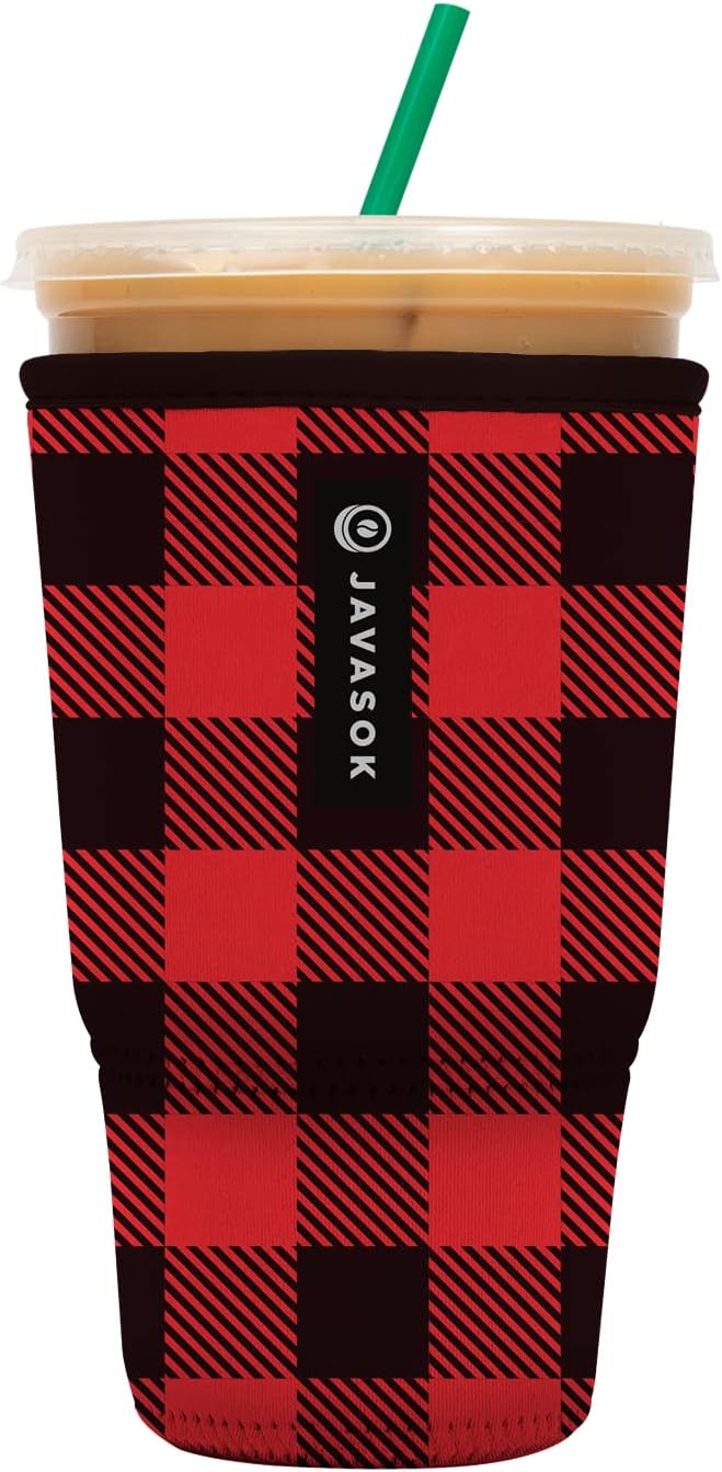 Sok It JavaSok Iced Coffee & Cold Soda Insulated Neoprene Cup Sleeve (Buffalo Check, XLarge: 38-42oz)
