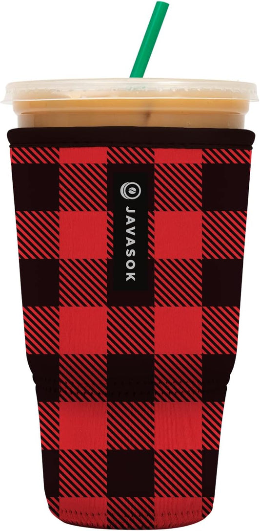 Sok It JavaSok Iced Coffee & Cold Soda Insulated Neoprene Cup Sleeve (Buffalo Check, XLarge: 38-42oz)