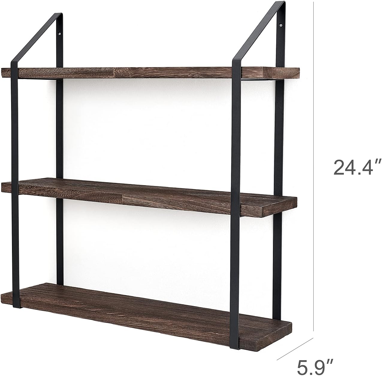Mkono Floating Wall Shelf 3 Tier 23.5 Inch Rustic Wood Hanging Book Shelf Bathroom Mounted Shelving Storage Display Shelves for Living Room Bedroom Kitchen Office