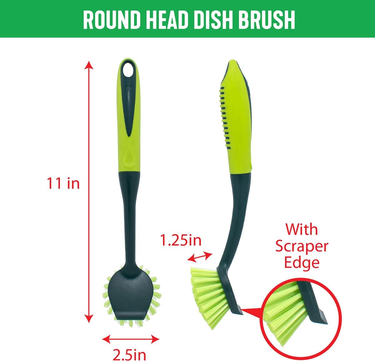 Pine-Sol Scrub Brush Set - Long Handle Cleaning Brushes with Heavy Duty Bristles and Comfort Grip - Scrubbers for Kitchen, Household, and Dishwashing, 2 Pieces