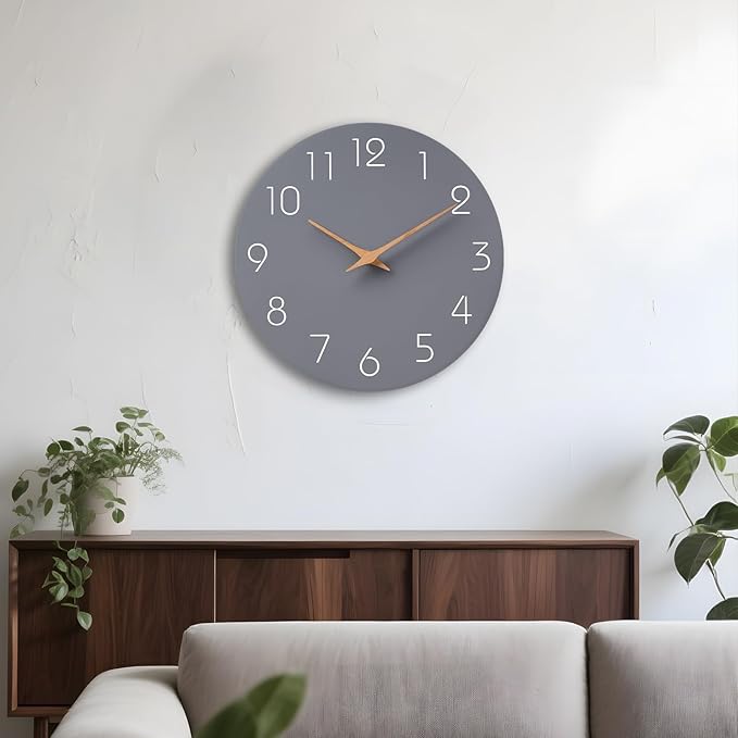 Mosewa Wall Clock 14 Inch Gray Battery Operated Silent Non Ticking Simple - Image 7