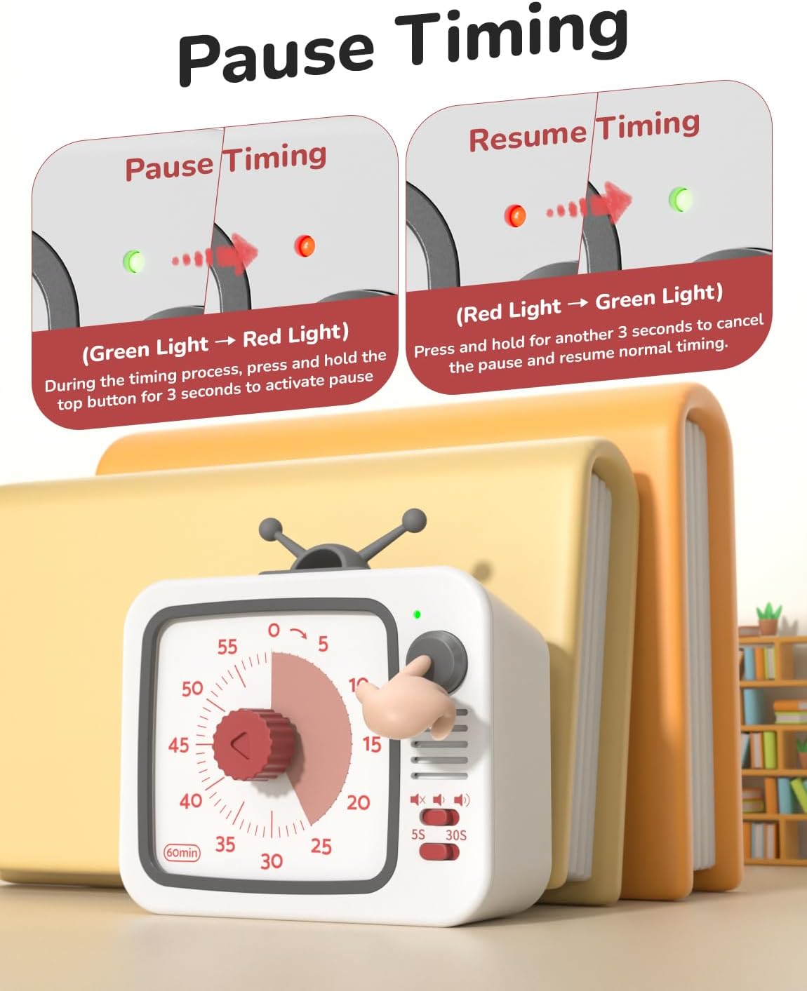 LIORQUE Visual Timer for Kids, 60-Minute Countdown Timers for Classroom Office Kitchen with Silent Operation, Kids Timer for Teaching with Cute Design