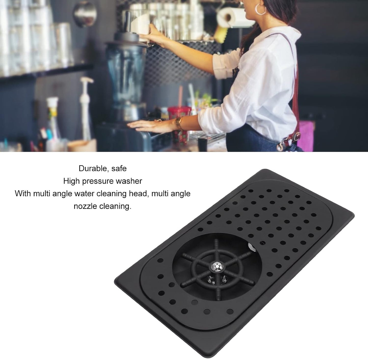 Glass Rinser, Countertop Commercial Pitcher Rinser, High Pressure Cup Washer, Stainless Steel Cup Washer with Drain Drip Tray Hose for Home Kitchen, Restaurant, Bar, Coffee (Black)