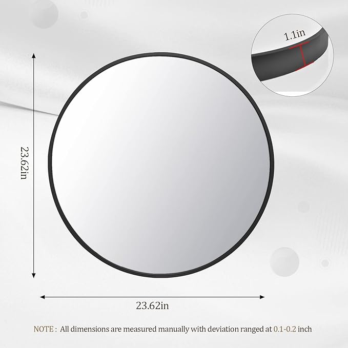 HARRITPURE Round Mirror 23.6" Black Wall Mounted Circle Mirror - Image 5