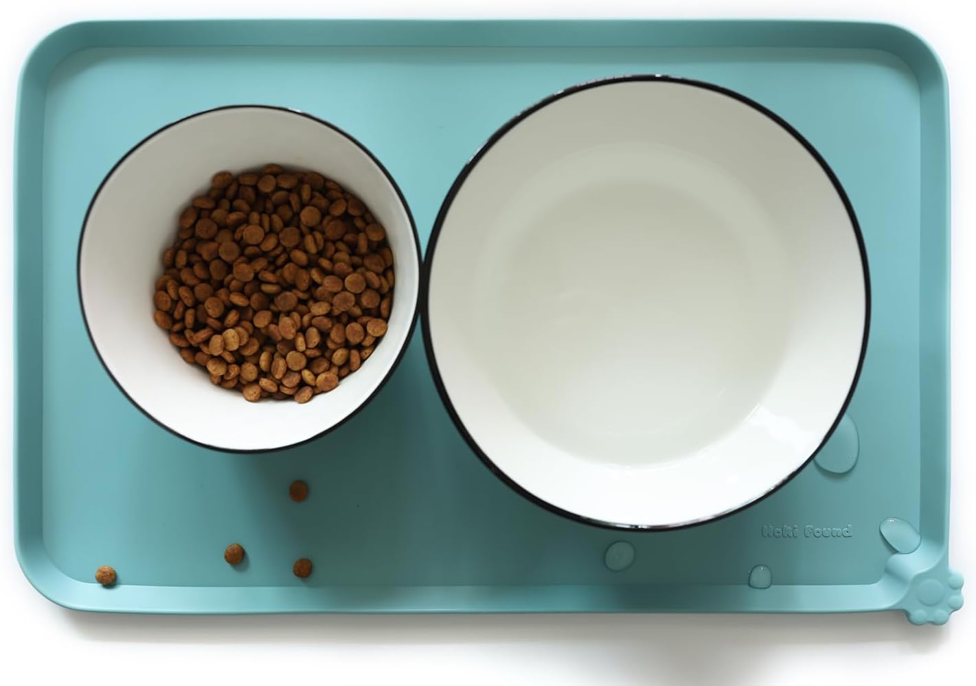 Hoki Found Silicone Non Slip Pet Food Mats - Dog Cat Bowl Placemats - Waterproof for Carpet - Light Turquoise