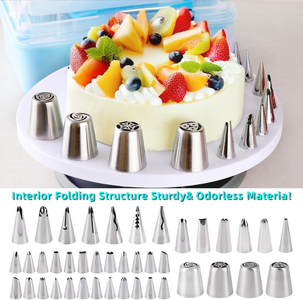 Cake Decorating Kit: Decorating Supplies Tools Kit 208 PCS Baking Accessories Include Spiping Bags and Tips Set, Piping Tips Set, Spatulas, Cake Scraper, 50 Piping Bags, Blue