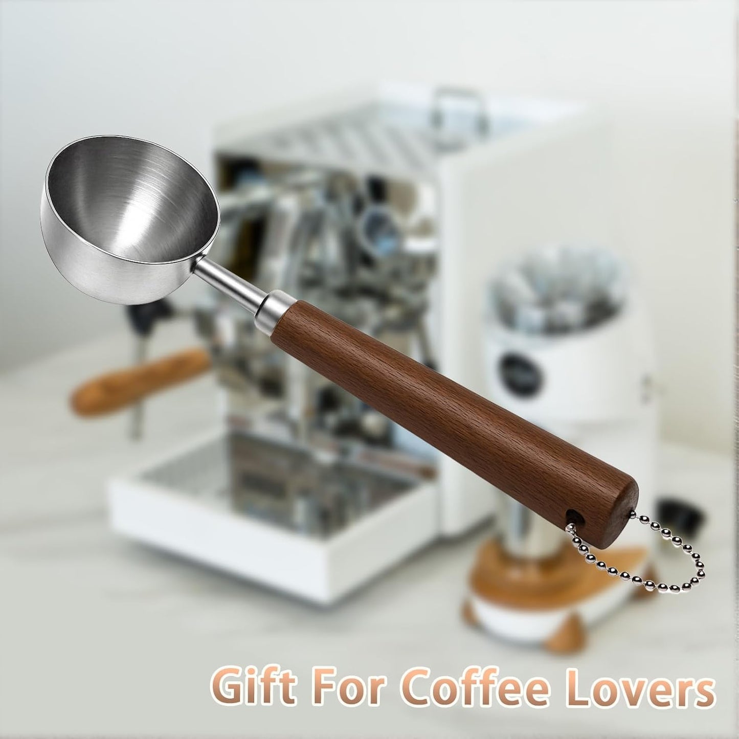 1pcs Coffee Scoop for Ground Coffee, Beans and Tea，Vintage Coffee Measuring Spoon with Long Wooden Handle 30ml/10g Capacity 304 Stainless Steel（Silver)