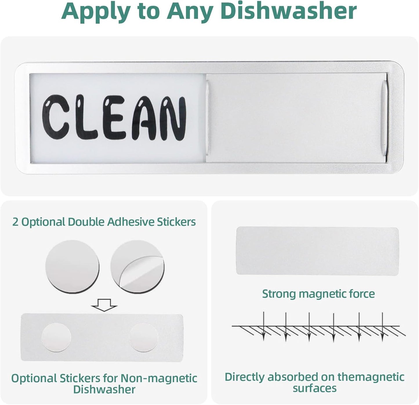Dishwasher Magnet Clean Dirty Sign，Clean and Dirty Dishwasher Sign，Clean Dirty Magnet for Dishwasher，Dishwasher Clean Dirty Sign,Works for All Dishwashers，Dishwasher Accessories（Silver）