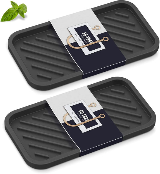 EG-SIPRO Kitchen Sink Organizer Tray,Sponge Holder for Kitchen Sink Bathroom Counter Tray Sponge Caddy Silicone Soap Holder for Soap dispenser, Bottle, Dishwashing Accessories(2-pack)