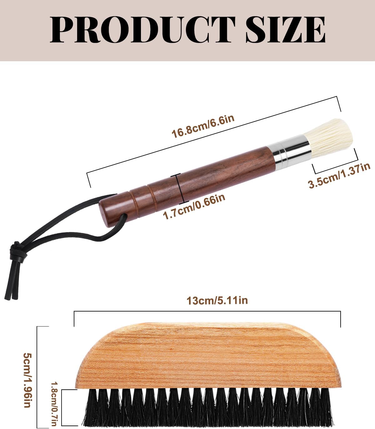 2 Pack Coffee Brush Set, Espresso Cleaning Brush - Ebony Bristle with Hanging Rope & Walnut Wood Espresso Brush for Espresso Machine, Grinder, Countertop, Compact Coffee Cleaning Tool