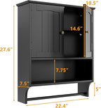 Black Bathroom Cabinet with Towel Rack, Bathroom Wall Cabinet with 2 Doors and - Image 2