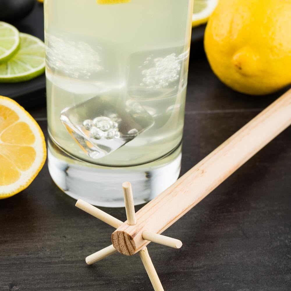 Restaurantware Bar Lux 11.25 Inch Swizzle Stick 1 Le Bois Lele Design Cocktail Muddler - Multi-Pronged End For Ti Punch or Barbados Red Rum Swizzle Natural Wood Drink Stirrer Stick