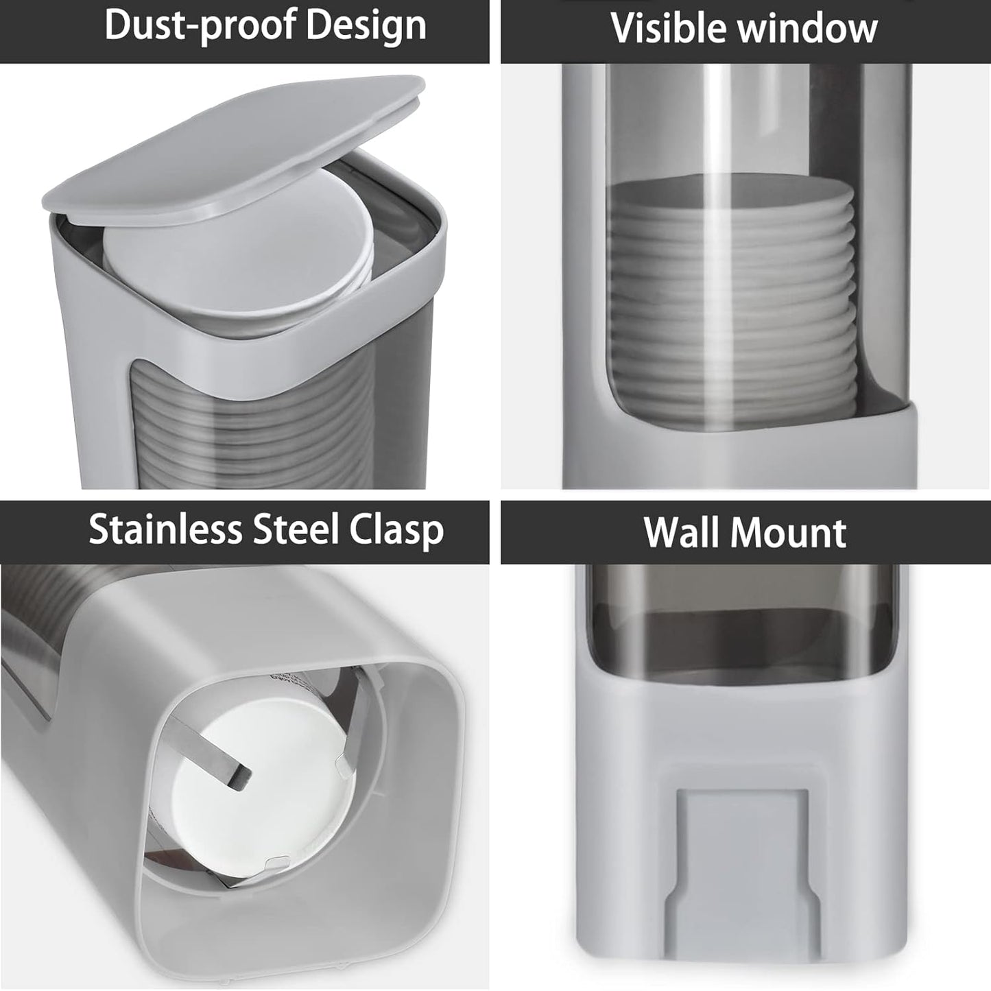 Cup Dispenser, Wall Mounted Water Cooler Cup Dispenser for 3oz-5oz Disposable Cups, Bathroom Cup Holder, Plastic Paper Cup Holder with Adhesive/Screw Mount for Office, Hospital, Bathroom