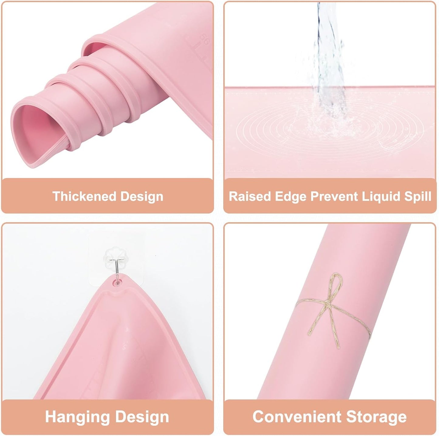 uxcell Silicone Pastry Mat, 27.5" x 19.7" Silicone Baking Mat with Measurements, Non-Stick Dough Rolling Mat for Making Pastry Cookies Bread Pizza Pink