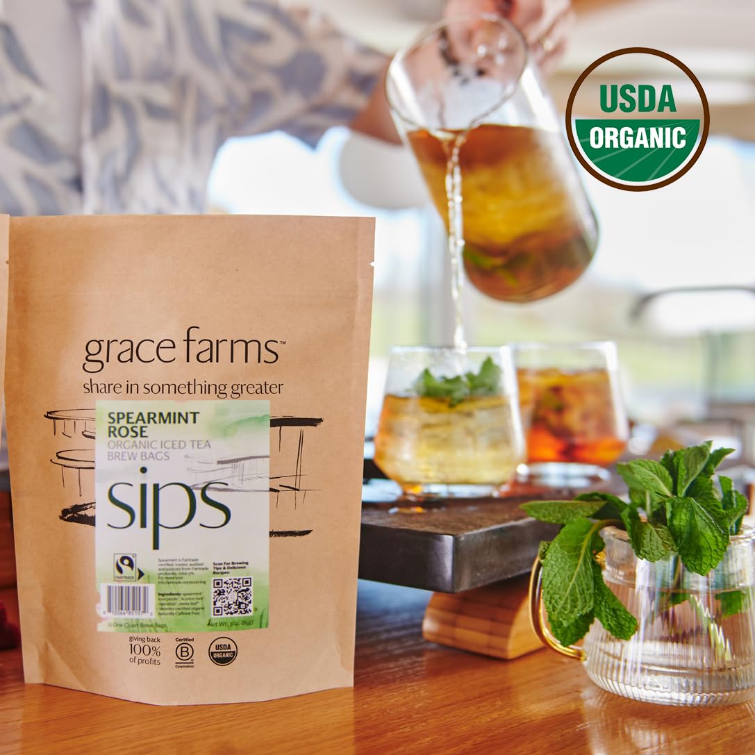 Grace Farms SPEARMINT ROSE ORGANIC ICED TEA (Twelve 1qt. Brew Bags, 3 Gallons) | Refreshing and Spiced, Naturally Sweet Sugar-Free | Easy Cold Brew