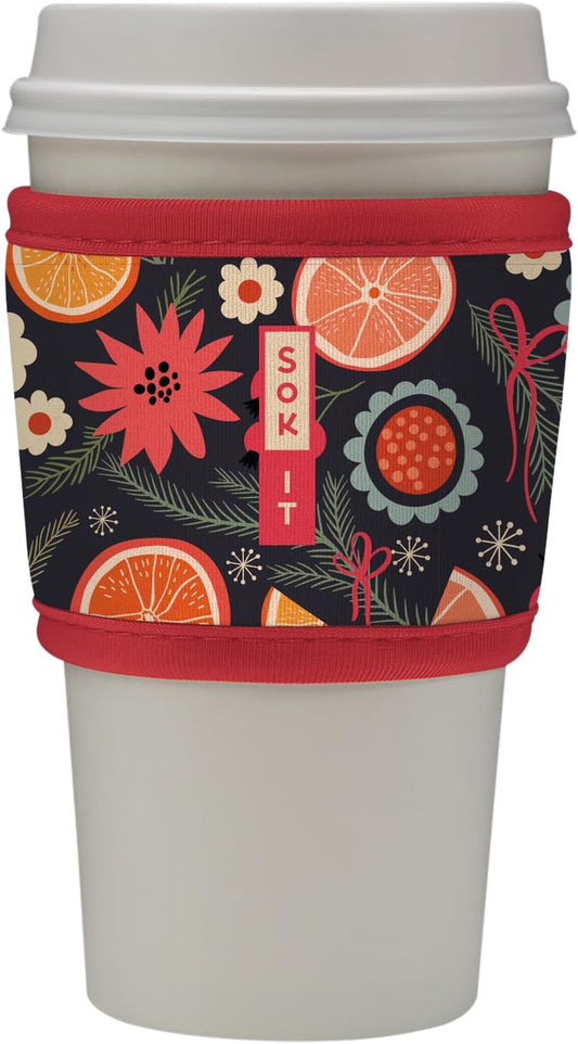 Sok It HotSok Coffee & Tea Reusable Insulated Neoprene Cup Sleeve (Festive Fruit)