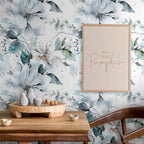 Ice Blue White Large Hyacinth Floral Green Leaf Peel and Stick Wallpaper Wall - Image 2