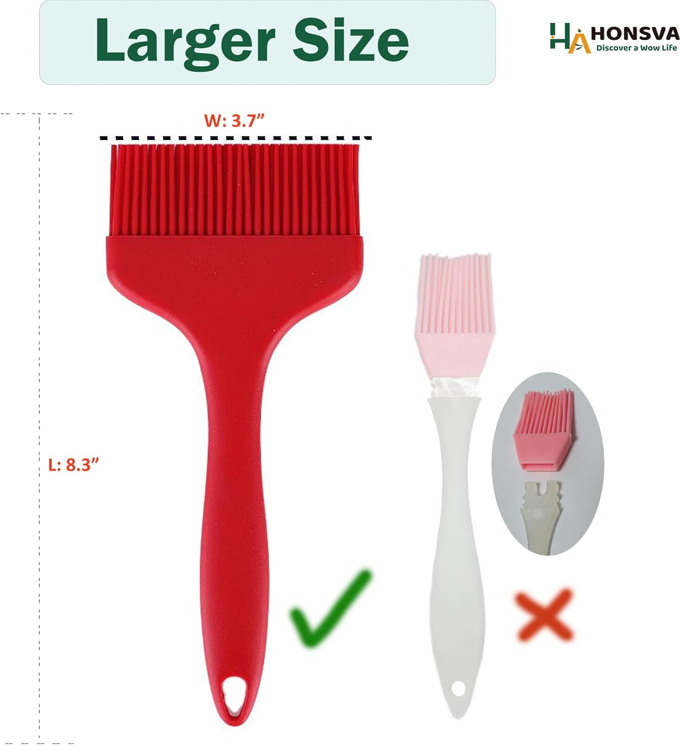 Large Silicone Sauce Brush for Basting, Heat Resistant, W/3.5" L/8.5", One-Piece Design Kitchen Utensil for Baking, Grilling, Spreading Butter, BBQ Sauce, Marinade, Dishwasher Safe, 1 Pcs, Red