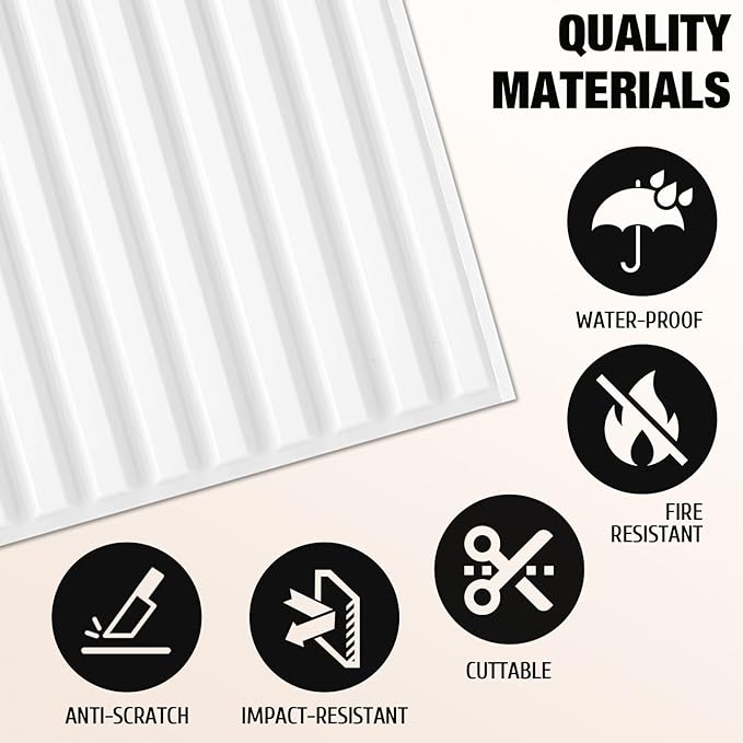 Qidejoy 33 Pcs 3D PVC Slat Wall Panels 12X12in Fluted Textured Paneling Modern - Image 4