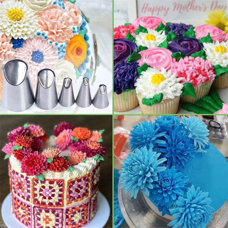 6 pcs Flower Piping Tips Rose Petal Pastry Tips, large piping tips, Chrysanthemum Nozzles, Cupcake Pastry Tool For Decorating Cake Tulip Baking Forms New (tulips - 6pcs)
