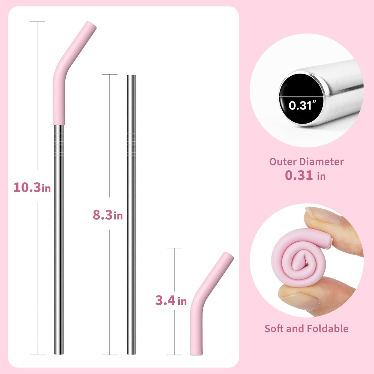 Metal Straws Reusable for 20 oz YETI Tumbler,5 Pcs Stainless Steel Straws Straight with Silicone Tip Drinking Straws for 20 oz Cup Tumbler