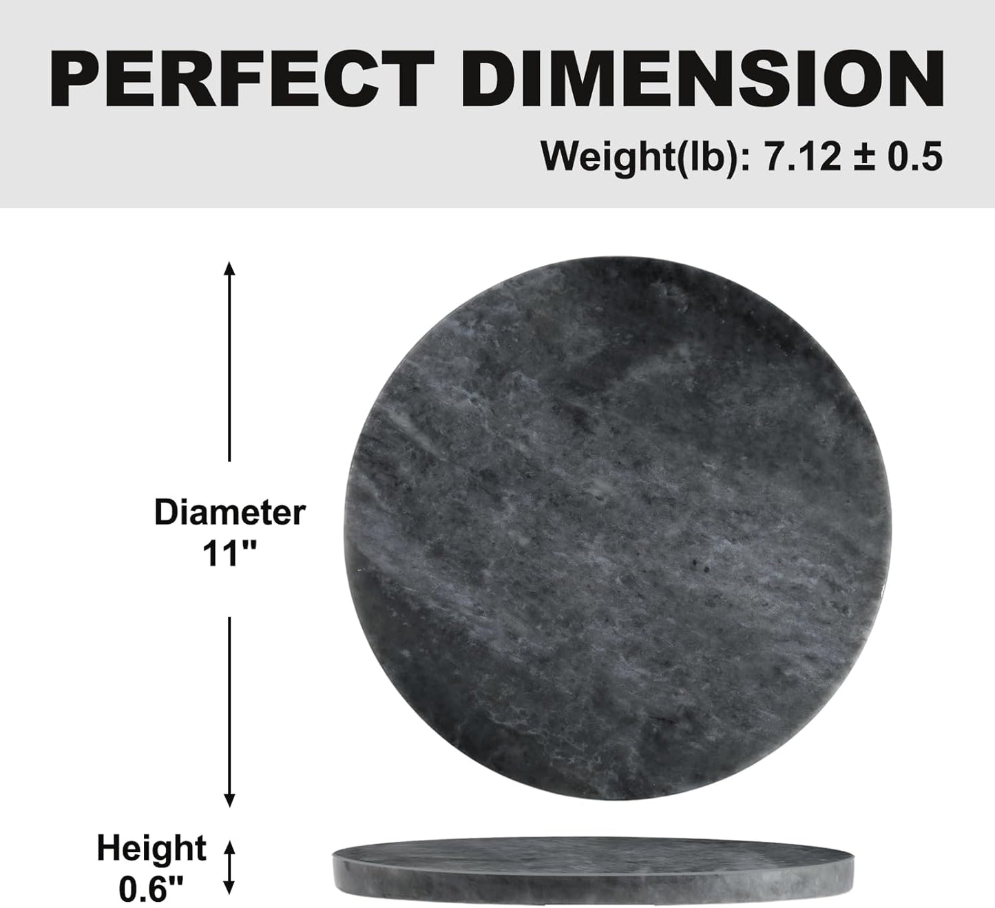 Koville African Natural Marble Cutting Board for Kitchen, 11inch Round Hand Crafted Marble Slab for Cheese, Charcuterie, Pastry Board - Wedding Gift, House Warming Gift(Rhino Grey)