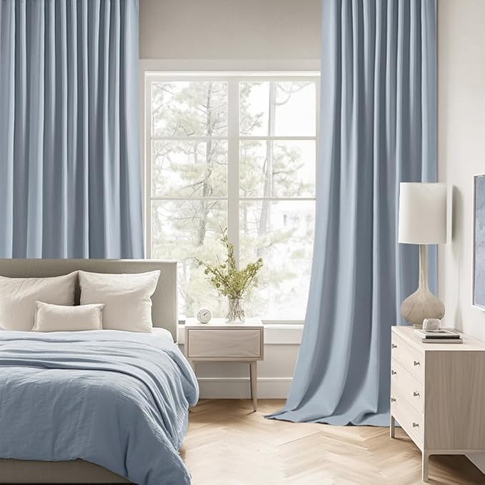 MIULEE Light Blue Back Tab Blackout Curtains 90 Inches Long 2 Panels Set - Image 2